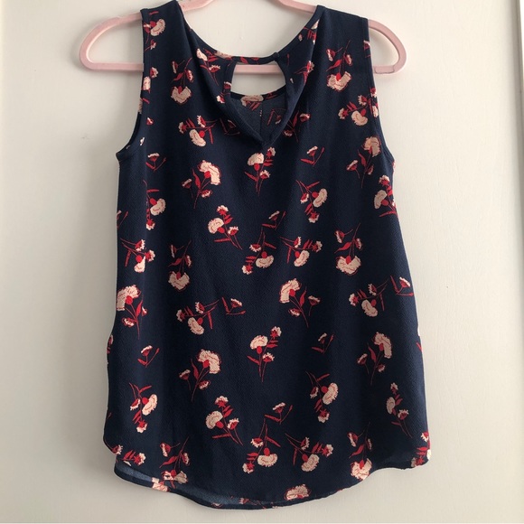 Villa Sleeveless Top - Navy Blue with Print - Picture 2 of 3